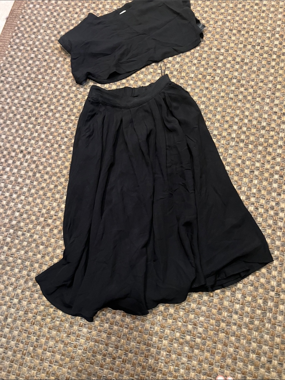 Black Flowing Midi Skirt - Classic Women's Skirt with matching linen crop top